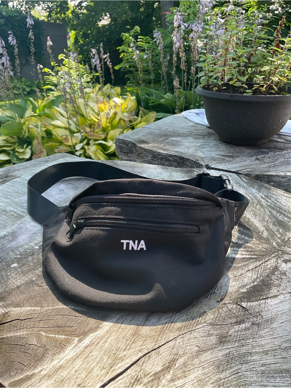 TNA Black Canvas Belt Bag with Front Zip Pocket